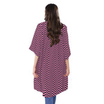 Pink And Black Zigzag Pattern Print Open Front Beach Cover Up