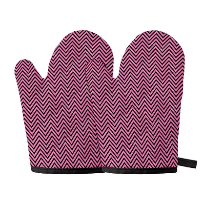 Pink And Black Zigzag Pattern Print Oven Mitts