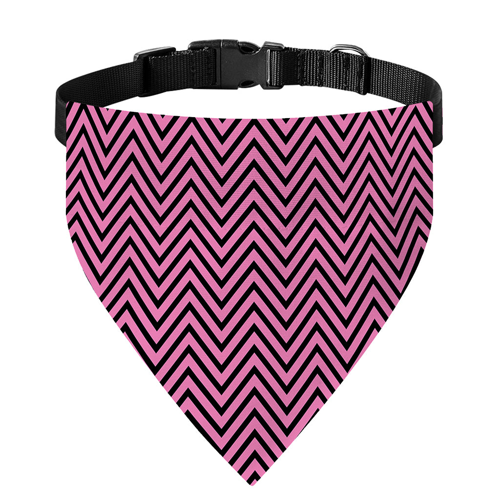 Pink And Black Zigzag Pattern Print Over The Collar Dog Bandana