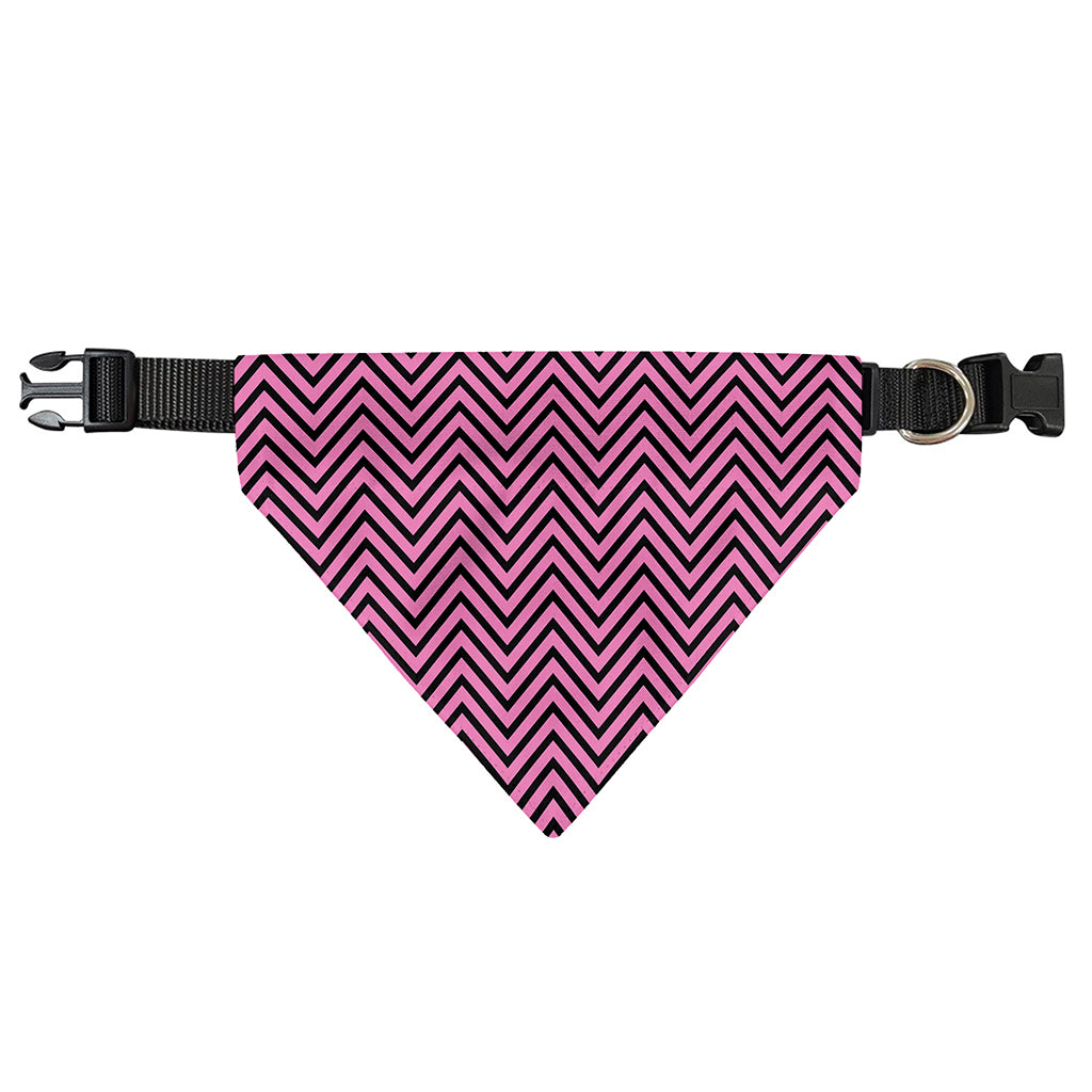 Pink And Black Zigzag Pattern Print Over The Collar Dog Bandana