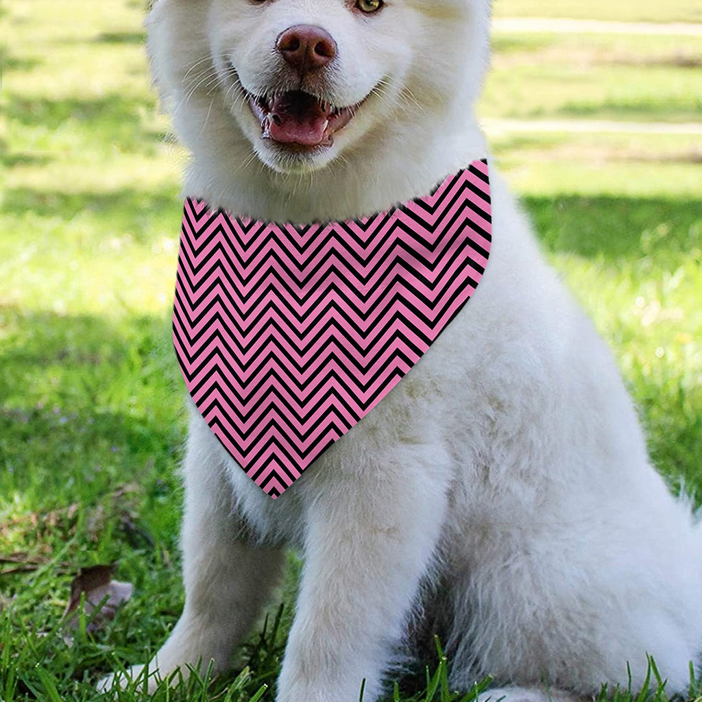 Pink And Black Zigzag Pattern Print Over The Collar Dog Bandana