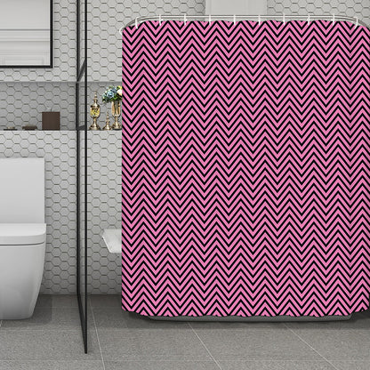 Pink And Black Zigzag Pattern Print Polyester Shower Curtain