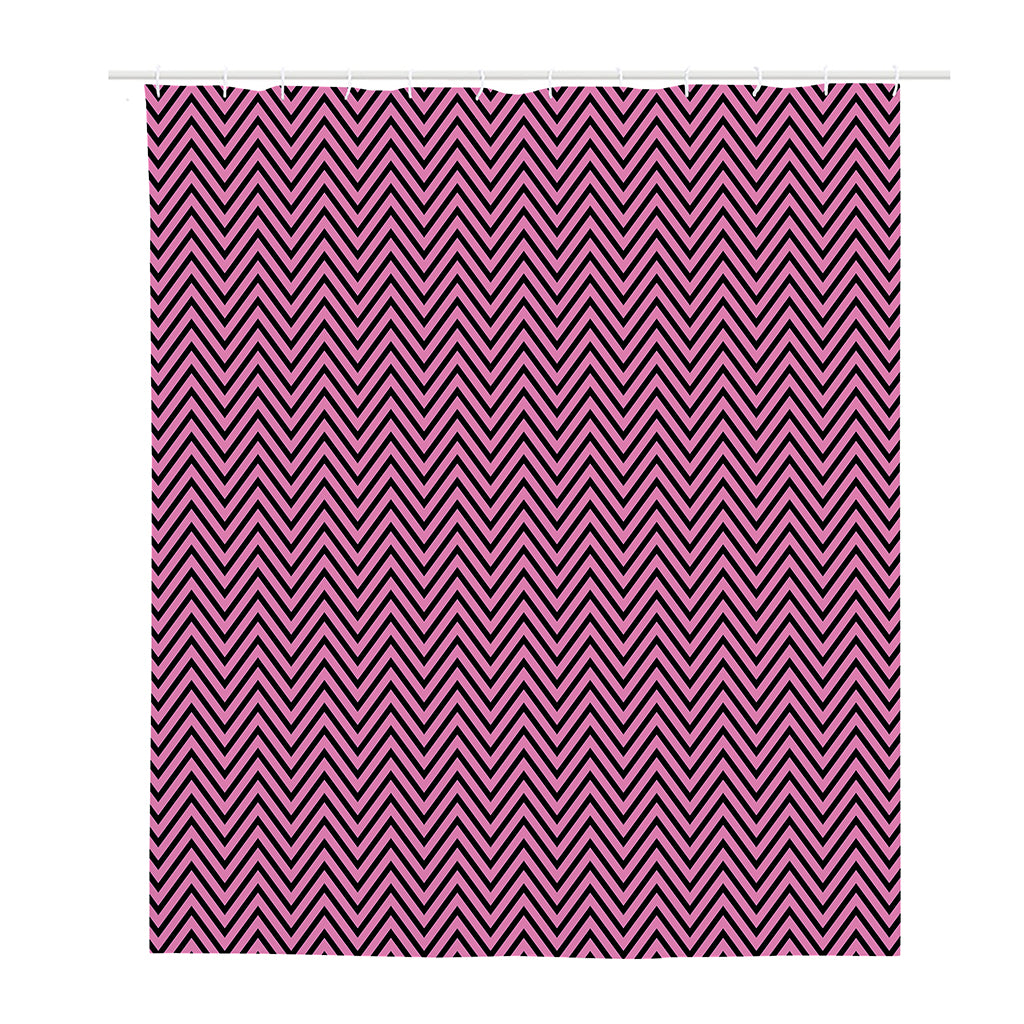Pink And Black Zigzag Pattern Print Polyester Shower Curtain