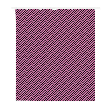 Pink And Black Zigzag Pattern Print Polyester Shower Curtain