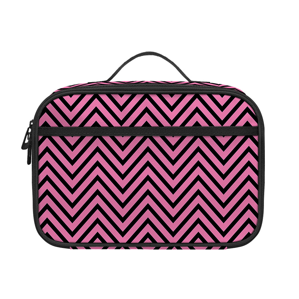 Pink And Black Zigzag Pattern Print Portable Lunch Bag