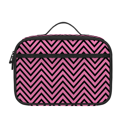 Pink And Black Zigzag Pattern Print Portable Lunch Bag