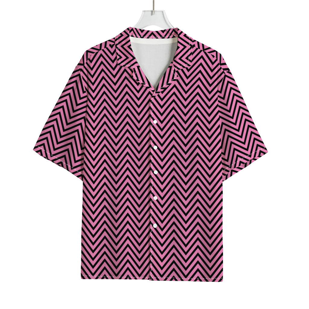 Pink And Black Zigzag Pattern Print Rayon Hawaiian Shirt