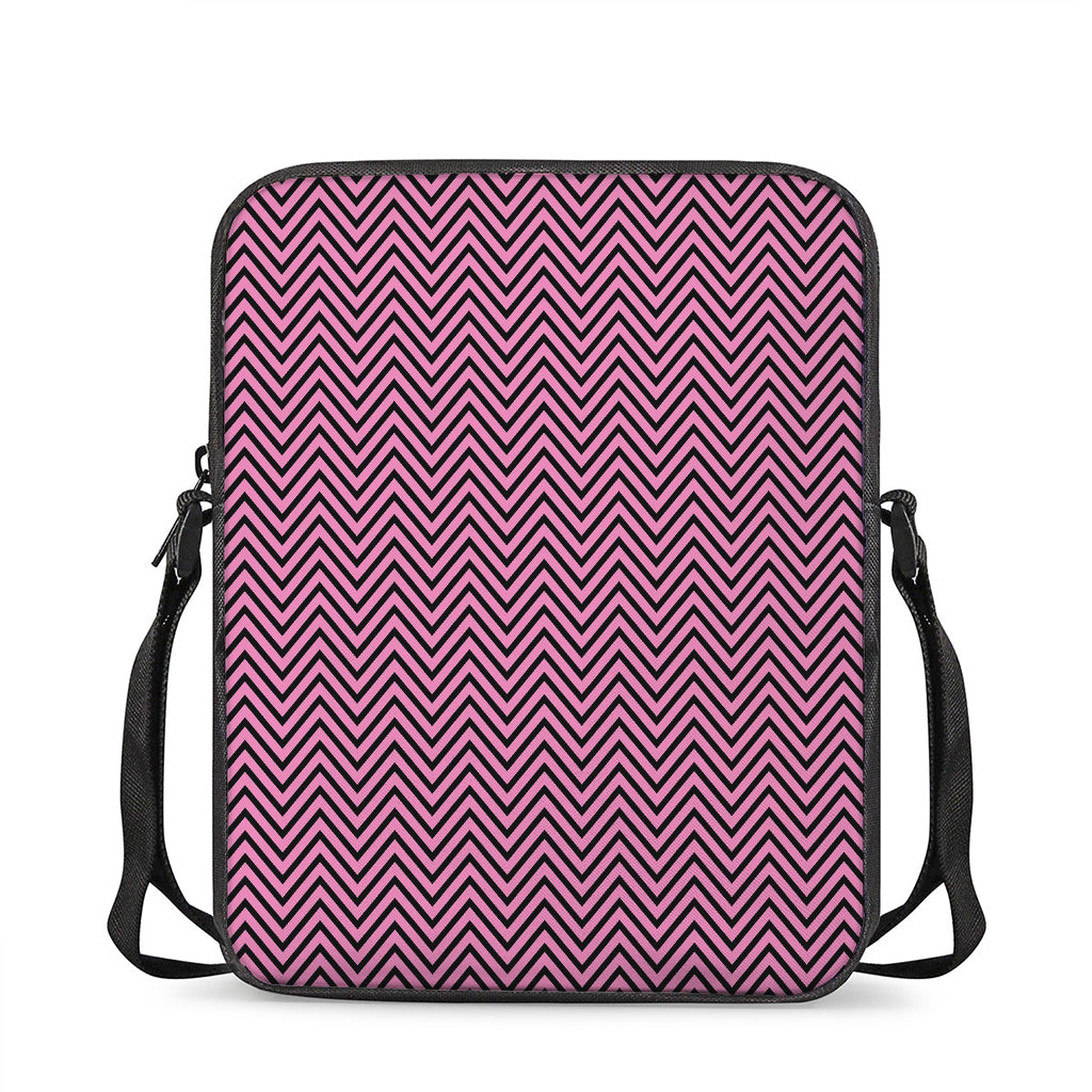 Pink And Black Zigzag Pattern Print Rectangular Crossbody Bag