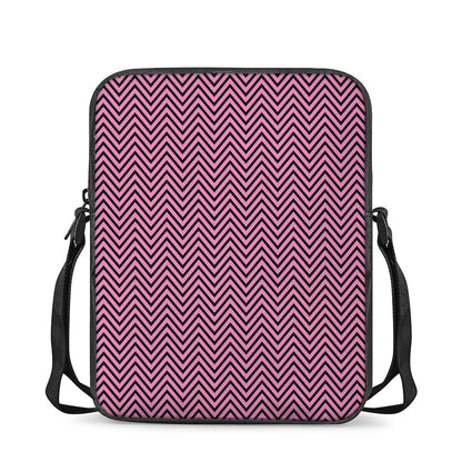 Pink And Black Zigzag Pattern Print Rectangular Crossbody Bag