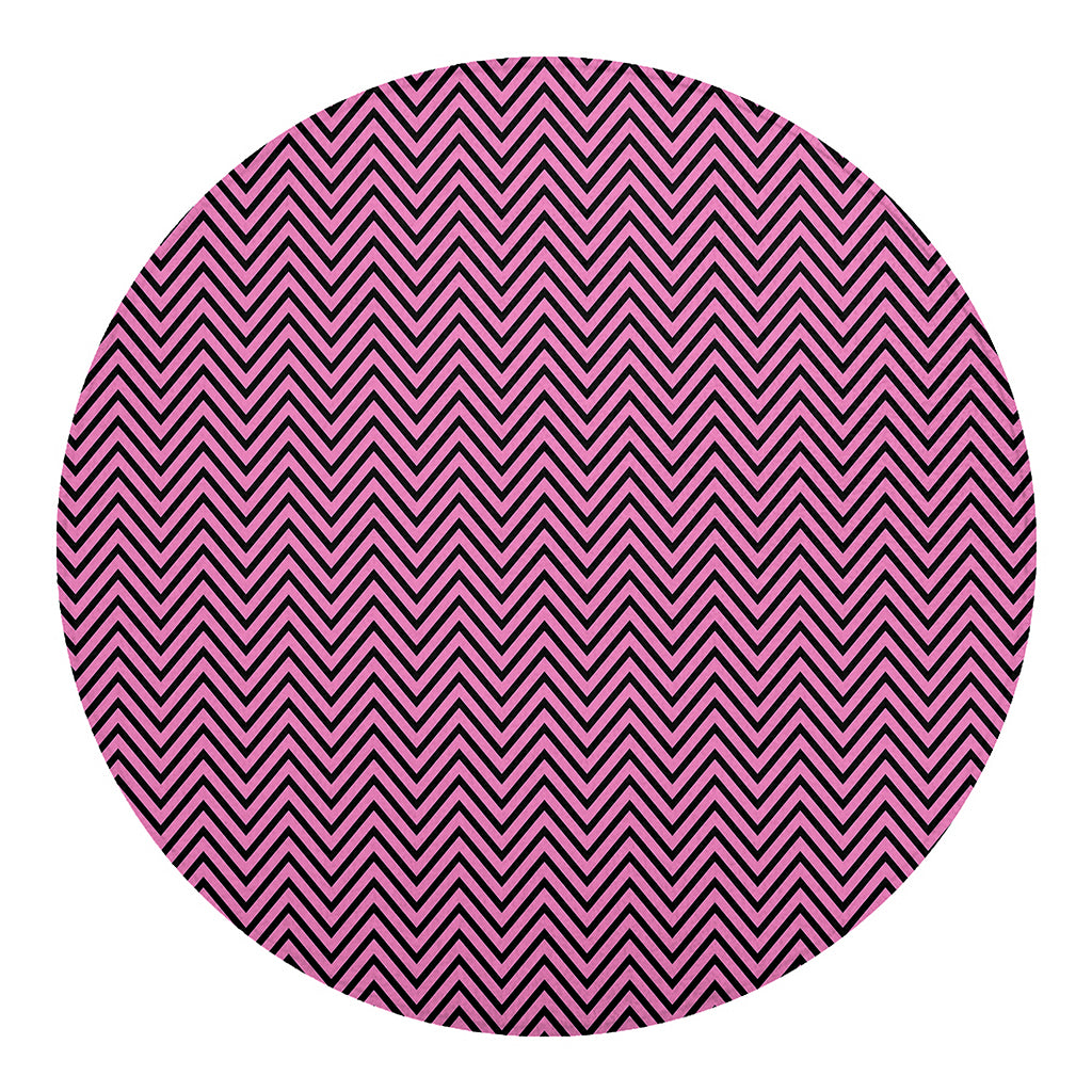 Pink And Black Zigzag Pattern Print Round Blanket