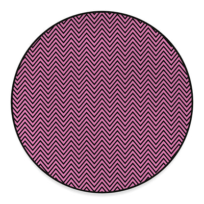 Pink And Black Zigzag Pattern Print Round Floor Mat