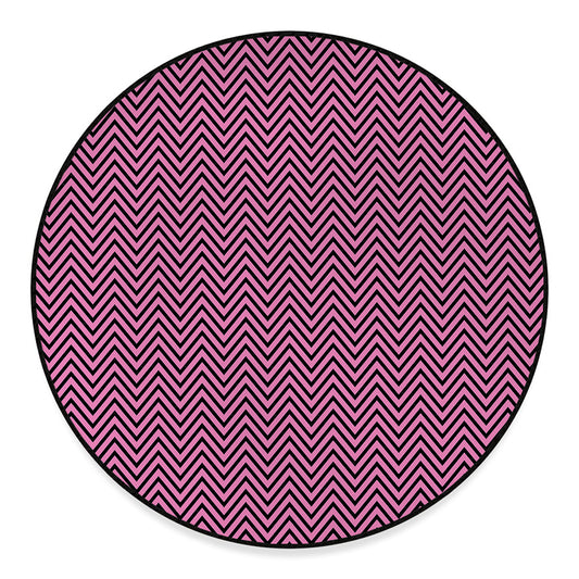 Pink And Black Zigzag Pattern Print Round Floor Mat