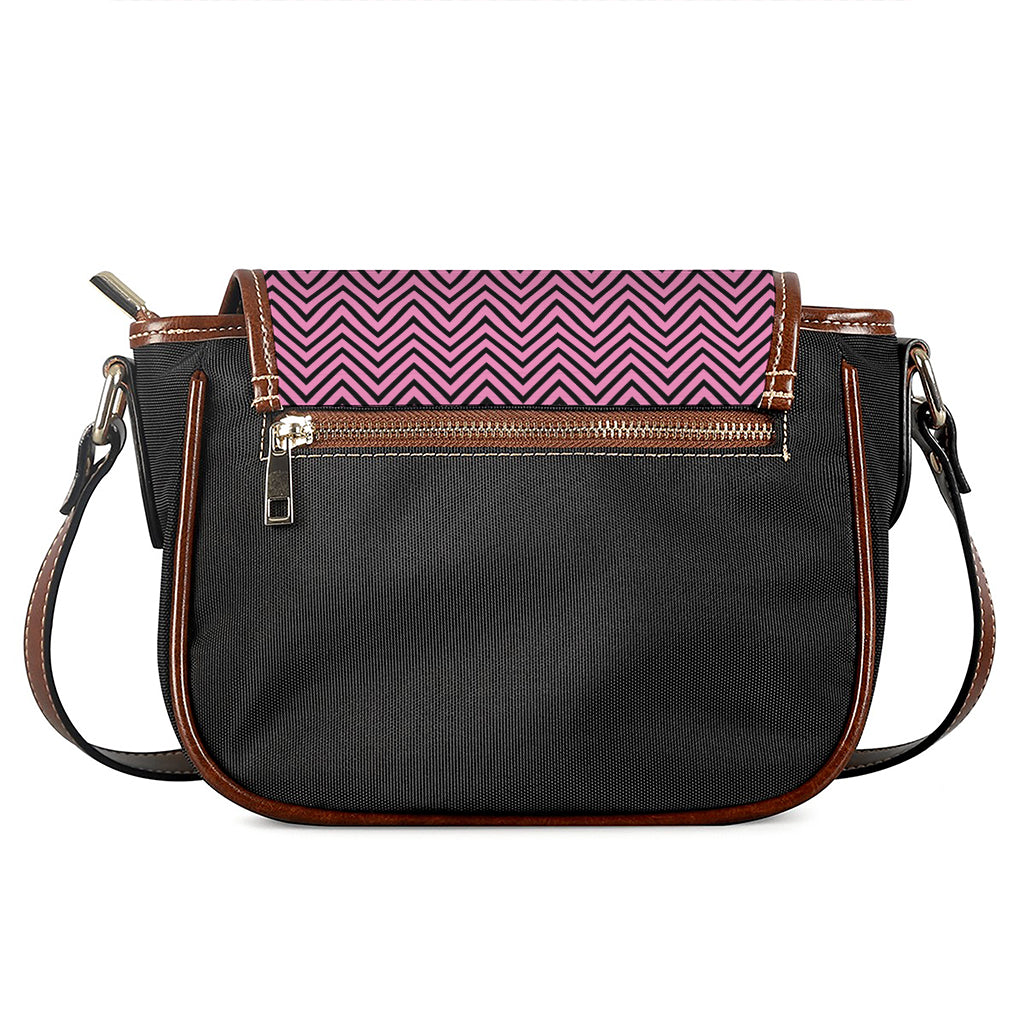 Pink And Black Zigzag Pattern Print Saddle Bag