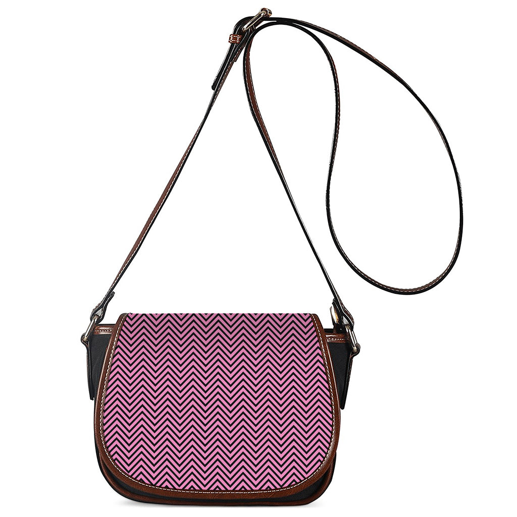 Pink And Black Zigzag Pattern Print Saddle Bag