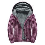 Pink And Black Zigzag Pattern Print Sherpa Lined Zip Up Hoodie