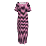 Pink And Black Zigzag Pattern Print Short Sleeve Long Nightdress