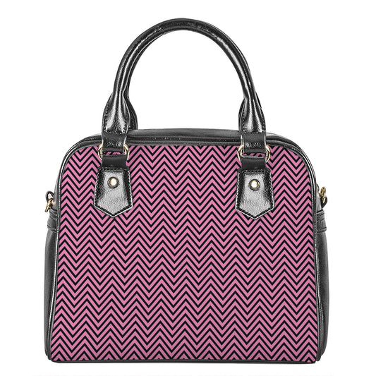 Pink And Black Zigzag Pattern Print Shoulder Handbag