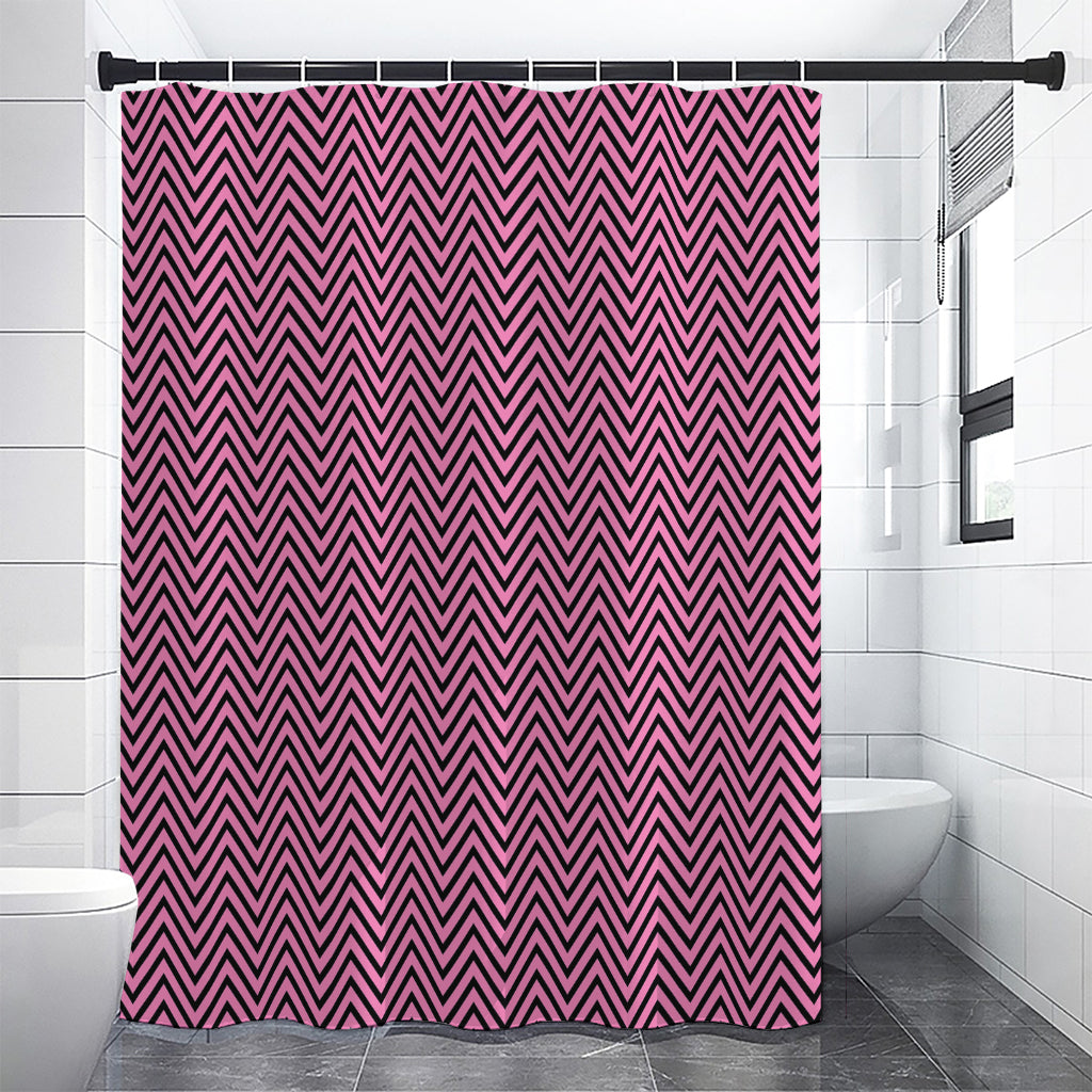 Pink And Black Zigzag Pattern Print Shower Curtain