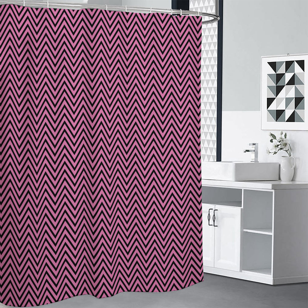 Pink And Black Zigzag Pattern Print Shower Curtain