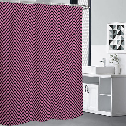 Pink And Black Zigzag Pattern Print Shower Curtain