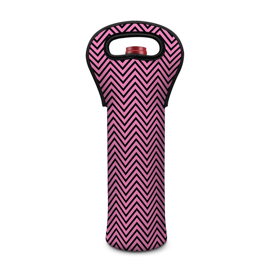 Pink And Black Zigzag Pattern Print Single Neoprene Wine Tote