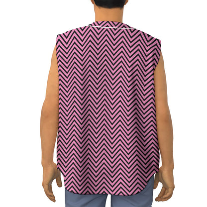 Pink And Black Zigzag Pattern Print Sleeveless Baseball Jersey