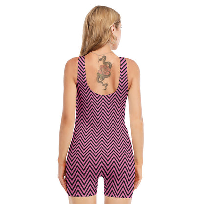 Pink And Black Zigzag Pattern Print Sleeveless One Piece Swimsuit