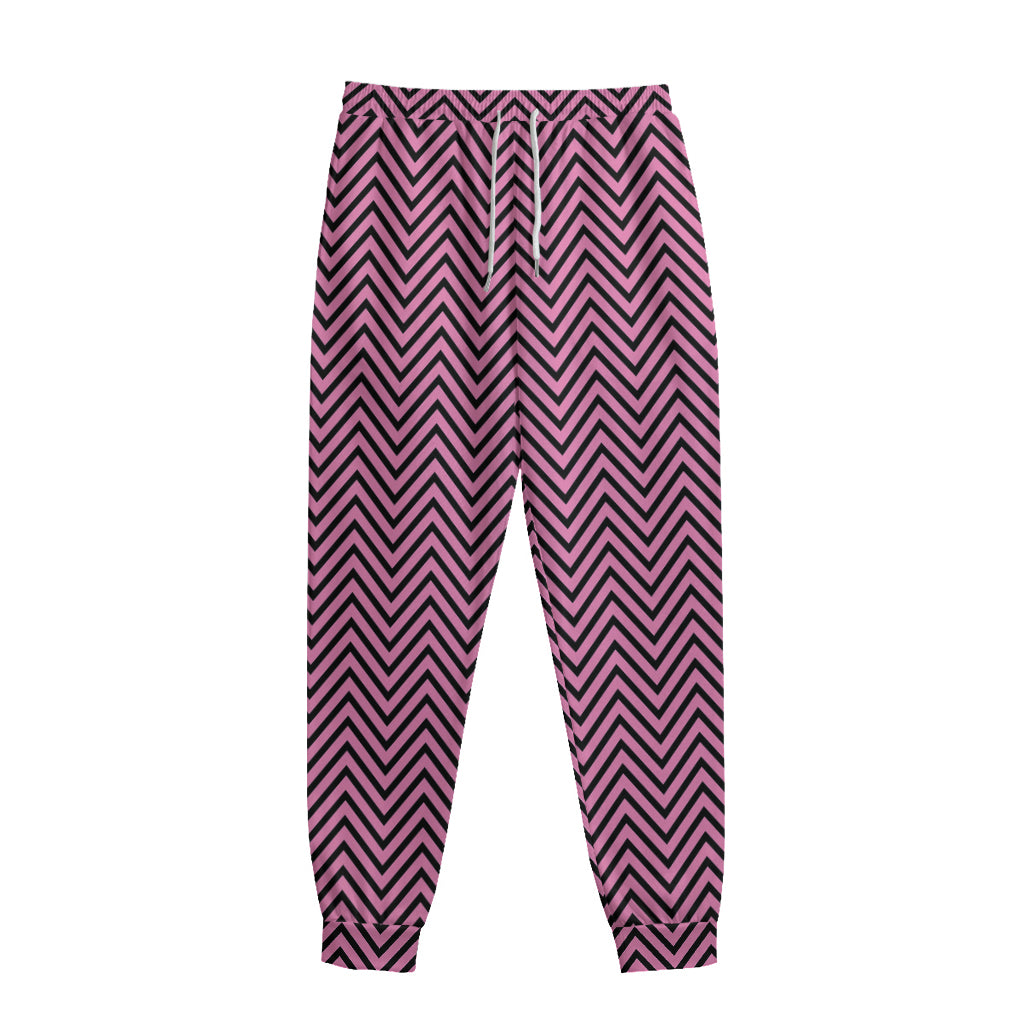 Pink And Black Zigzag Pattern Print Sweatpants