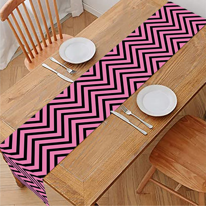 Pink And Black Zigzag Pattern Print Table Runner