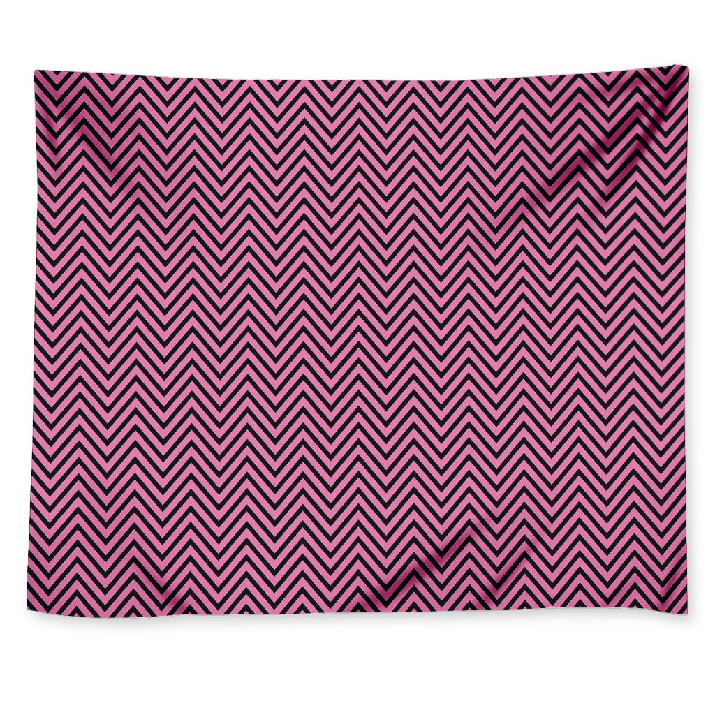 Pink And Black Zigzag Pattern Print Tapestry