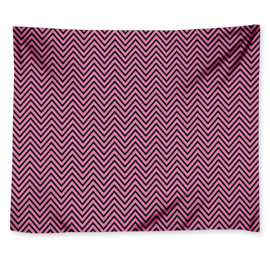 Pink And Black Zigzag Pattern Print Tapestry