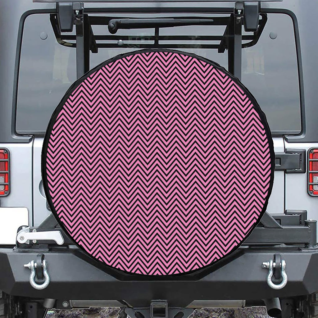 Pink And Black Zigzag Pattern Print Tire Cover