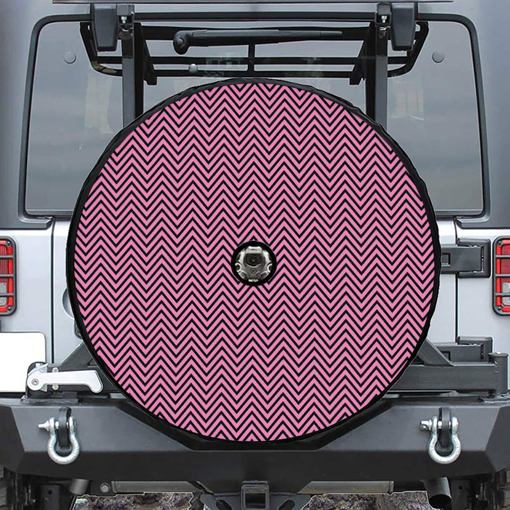 Pink And Black Zigzag Pattern Print Tire Cover With Camera Hole