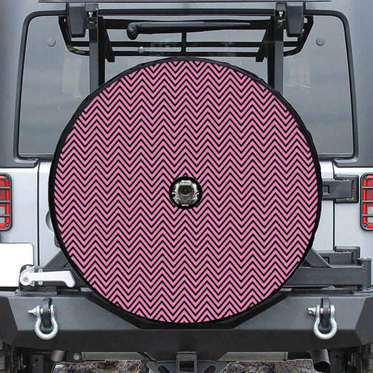 Pink And Black Zigzag Pattern Print Tire Cover With Camera Hole