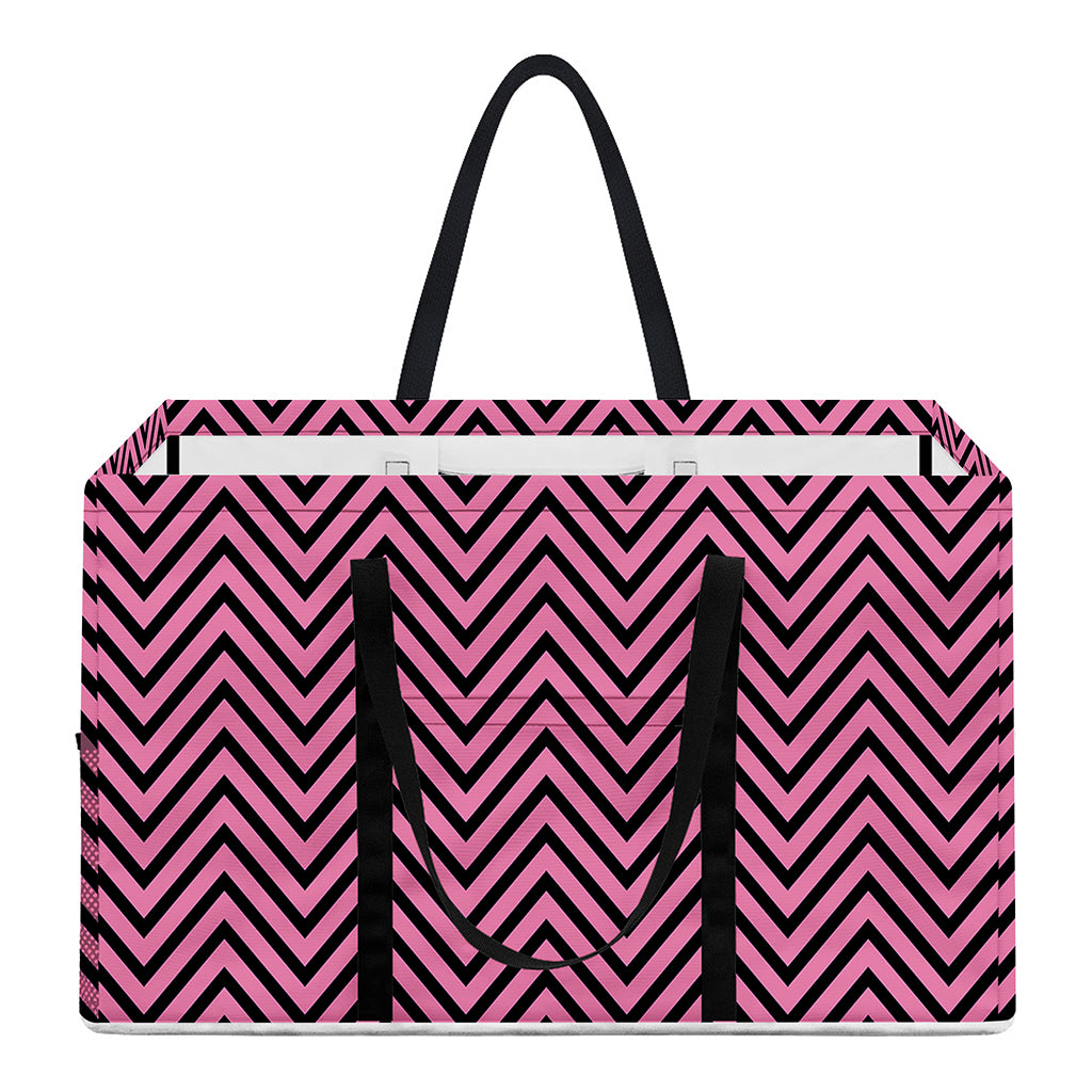 Pink And Black Zigzag Pattern Print Utility Tote Bag