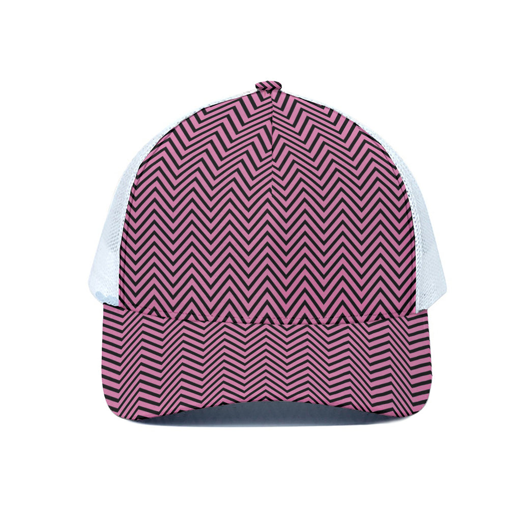 Pink And Black Zigzag Pattern Print White Mesh Trucker Cap
