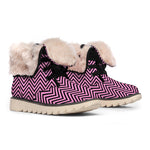 Pink And Black Zigzag Pattern Print Winter Boots