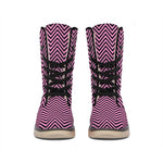 Pink And Black Zigzag Pattern Print Winter Boots
