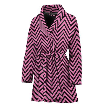Pink And Black Zigzag Pattern Print Women's Bathrobe