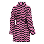 Pink And Black Zigzag Pattern Print Women's Bathrobe