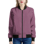 Pink And Black Zigzag Pattern Print Women's Bomber Jacket