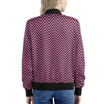 Pink And Black Zigzag Pattern Print Women's Bomber Jacket