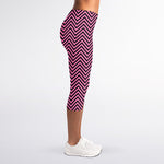 Pink And Black Zigzag Pattern Print Women's Capri Leggings