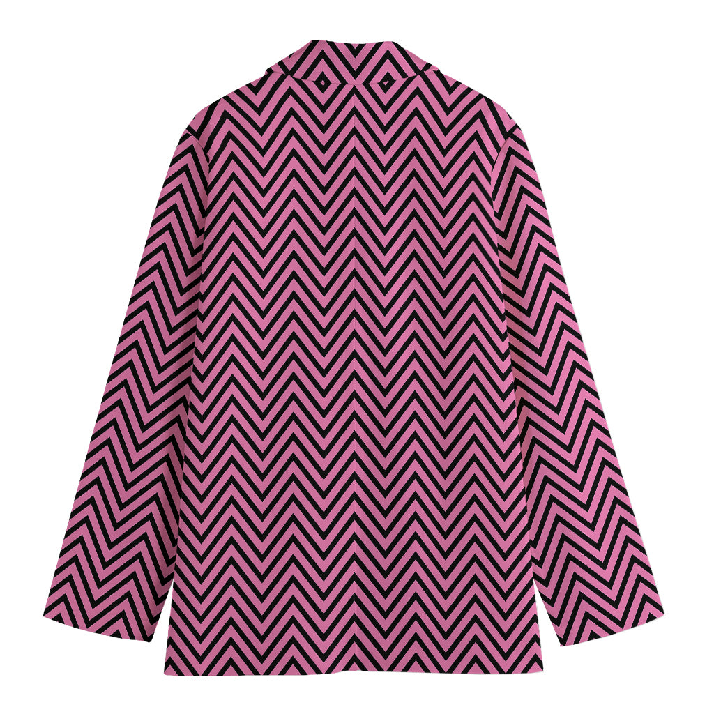 Pink And Black Zigzag Pattern Print Women's Cotton Blazer