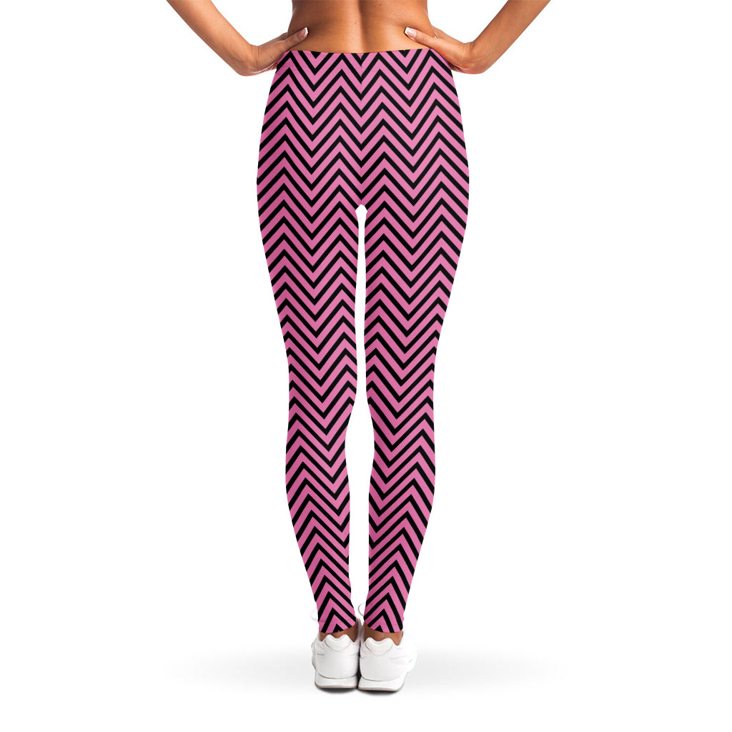 Pink And Black Zigzag Pattern Print Women's Leggings