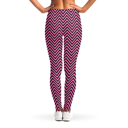 Pink And Black Zigzag Pattern Print Women's Leggings