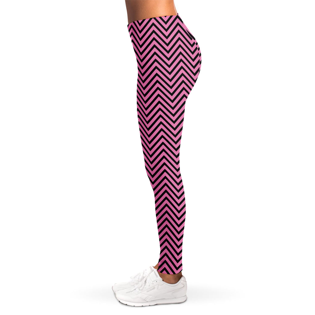 Pink And Black Zigzag Pattern Print Women's Leggings