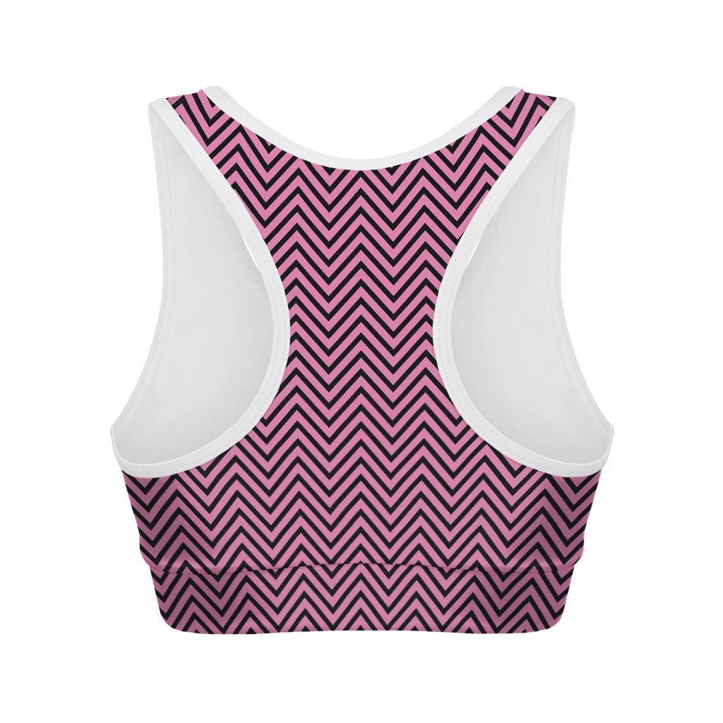 Pink And Black Zigzag Pattern Print Women's Sports Bra