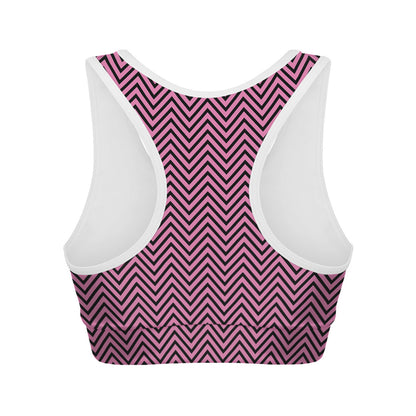 Pink And Black Zigzag Pattern Print Women's Sports Bra