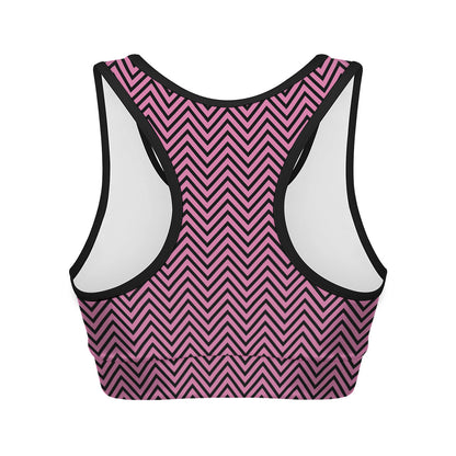 Pink And Black Zigzag Pattern Print Women's Sports Bra